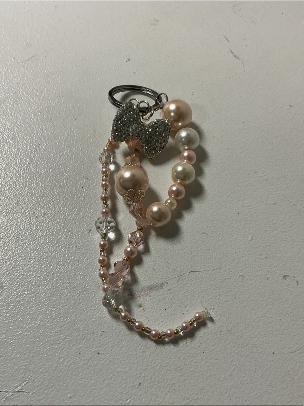 Fashion Jewelry Pink and Pearl Beaded Bow Keychain